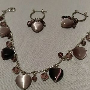 Vintage Avon Purple Heart Bracelet With Pierce Earrings
